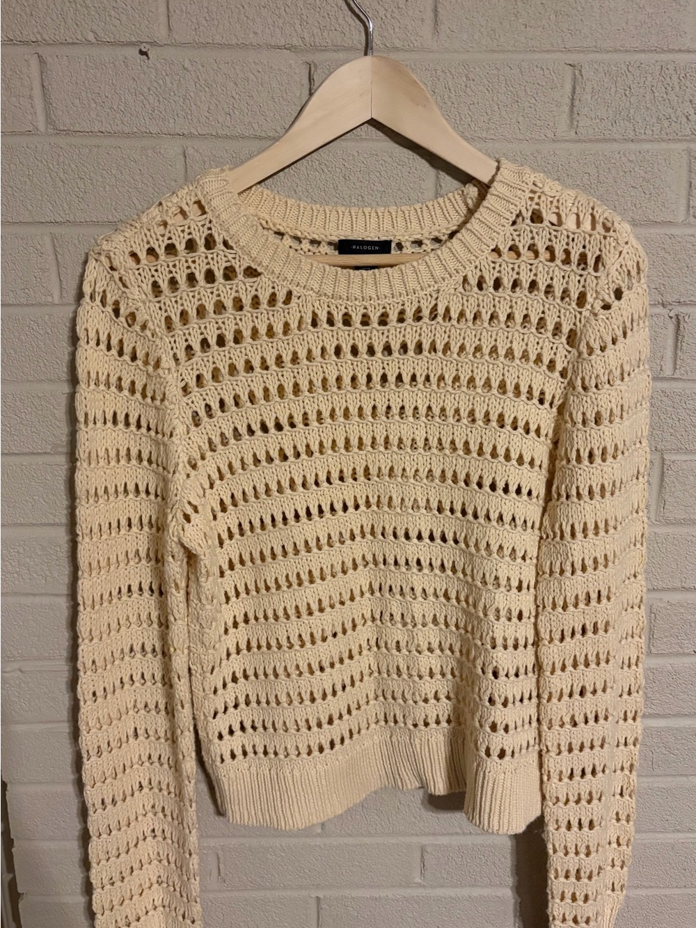 Halogen Cream Open-Knit Crewneck Sweater